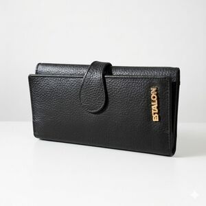 Estalon 7x4" Leather Wallet Black Pebbled Snap Coin Pocket Credit Card Slip Cash
